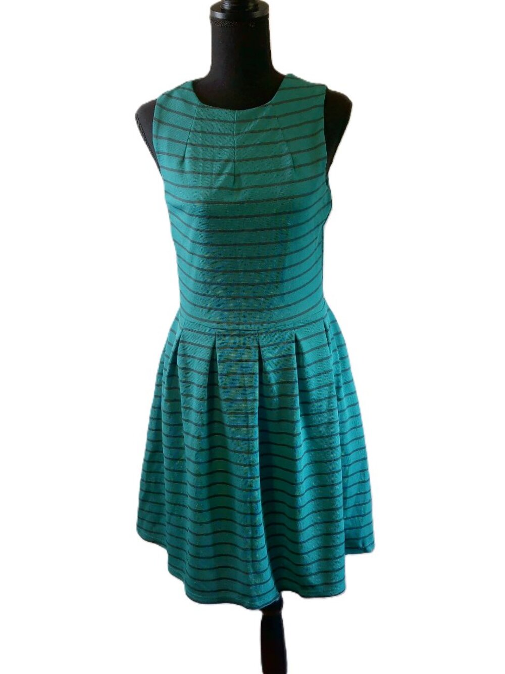 Mossimo Striped Sleeveless Pleated Fit & Flare Dress - Teal / Black - Size S